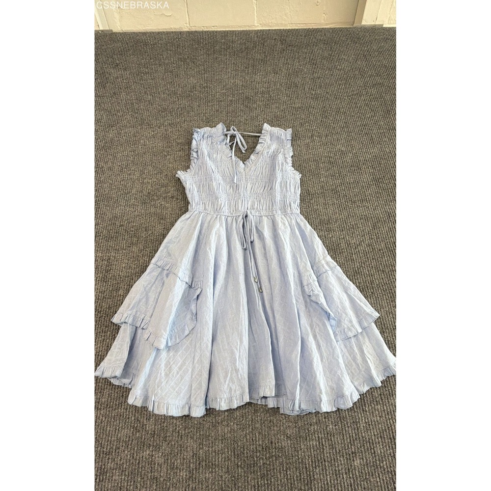 Hailey & Co Women's Light Blue Smocked Tiered Ruffle Mini Dress Sz S